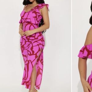 Skylar Rose Maxi Elegant Pink Patterned Maxi Dress Size Medium